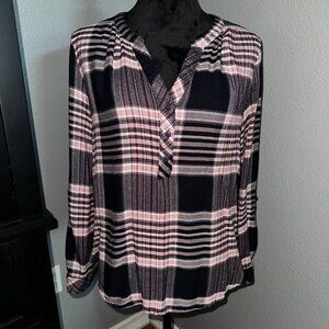 Cato Blouse Womens L Plaid Tunic Pink Black Preppy Fall Casual Grunge Boho Comfy